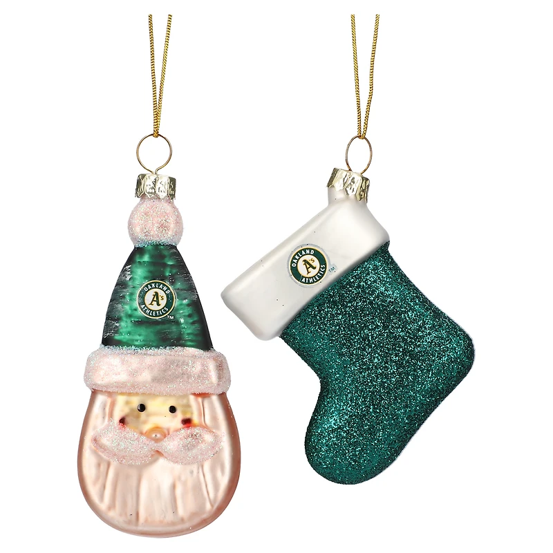 Athletics Two-Pack Santa & Stocking Blown Glass Ornament Set