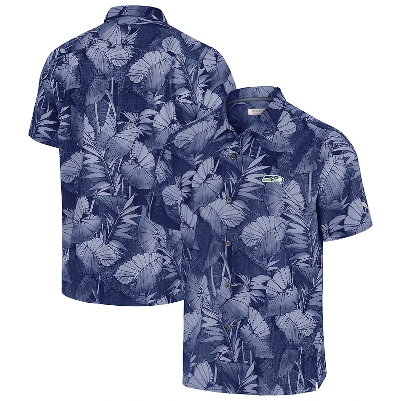 Men's Tommy Bahama College Navy Seattle Seahawks Bahama Coast Nuevo Fronds Camp Button-Up Shirt
