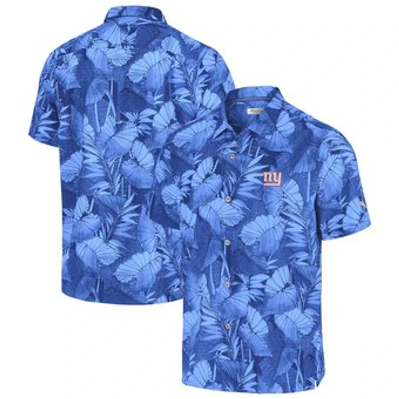 Men's Tommy Bahama Royal New York Giants Bahama Coast Nuevo Fronds Camp Button-Up Shirt