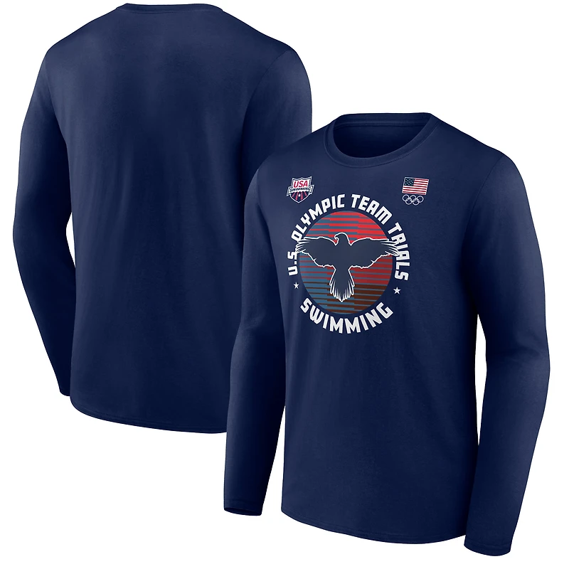 Men's Navy USA Swimming 2024 U.S. Olympic Team Trials Laps Long Sleeve T-Shirt