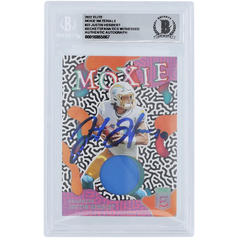 Justin Herbert Los Angeles Chargers Autographed 2022 Panini Elite Moxie Relic #MO-23 Beckett Fanatics Witnessed Authenticated 10 Card