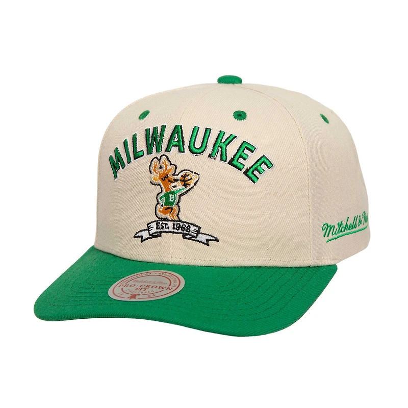 Men's Mitchell & Ness Cream/Green Milwaukee Bucks 2x NBA Champions Soul Legacy Defined Snapback Hat