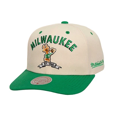 Men's Mitchell & Ness Cream/Green Milwaukee Bucks 2x NBA Champions Soul Legacy Defined Snapback Hat