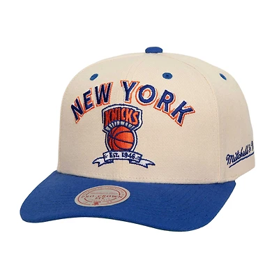 Men's Mitchell & Ness Cream/Blue New York Knicks 2x NBA Champions Soul Legacy Defined Snapback Hat