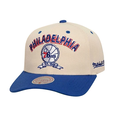 Men's Mitchell & Ness Cream/Royal Philadelphia 76ers 2x NBA Champions Soul Legacy Defined Snapback Hat