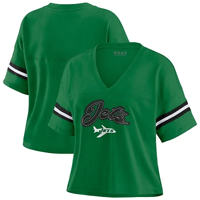 Women's WEAR by Erin Andrews Kelly Green New York Jets Color Block Boxy V-Neck T-Shirt