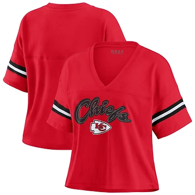 Women's WEAR by Erin Andrews Red Kansas City Chiefs Plus Size Color Block Boxy V-Neck T-Shirt