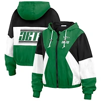 Women's WEAR by Erin Andrews Kelly Green/Black New York Jets Color Block Full-Zip Windbreaker Jacket