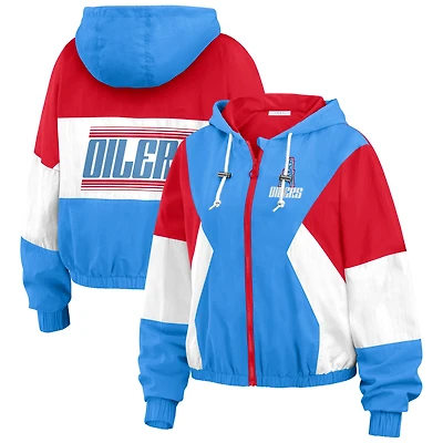 Women's WEAR by Erin Andrews Light Blue/Red Houston Oilers Color Block Full-Zip Windbreaker Jacket