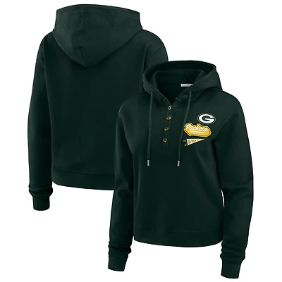 Women's WEAR by Erin Andrews Green Green Bay Packers Waffle-Knit Pullover Hoodie