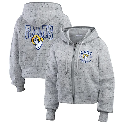 Women's WEAR by Erin Andrews  Heather Gray Los Angeles Rams Speckled Fleece Cropped Full-Zip Hoodie