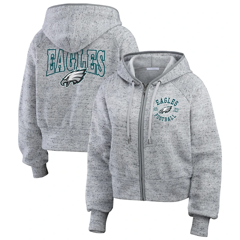 Women's WEAR by Erin Andrews Heather Gray Philadelphia Eagles Speckled Fleece Cropped Full-Zip Hoodie