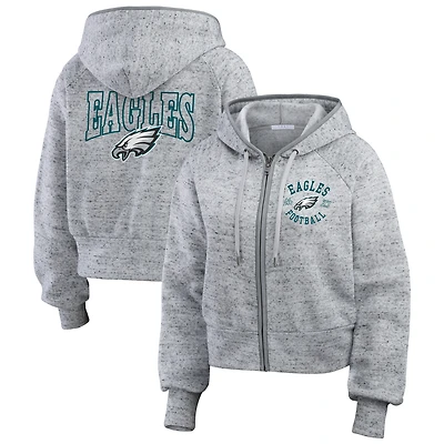 Women's WEAR by Erin Andrews Heather Gray Philadelphia Eagles Speckled Fleece Cropped Full-Zip Hoodie