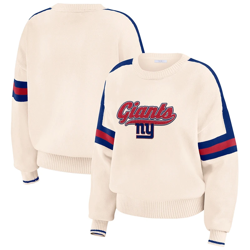 Women's WEAR by Erin Andrews Cream New York Giants Stripe Pullover Sweater