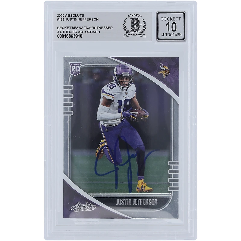 Justin Jefferson Minnesota Vikings Autographed 2020 Panini Absolute #168 Beckett Fanatics Witnessed Authenticated 10 Rookie Card
