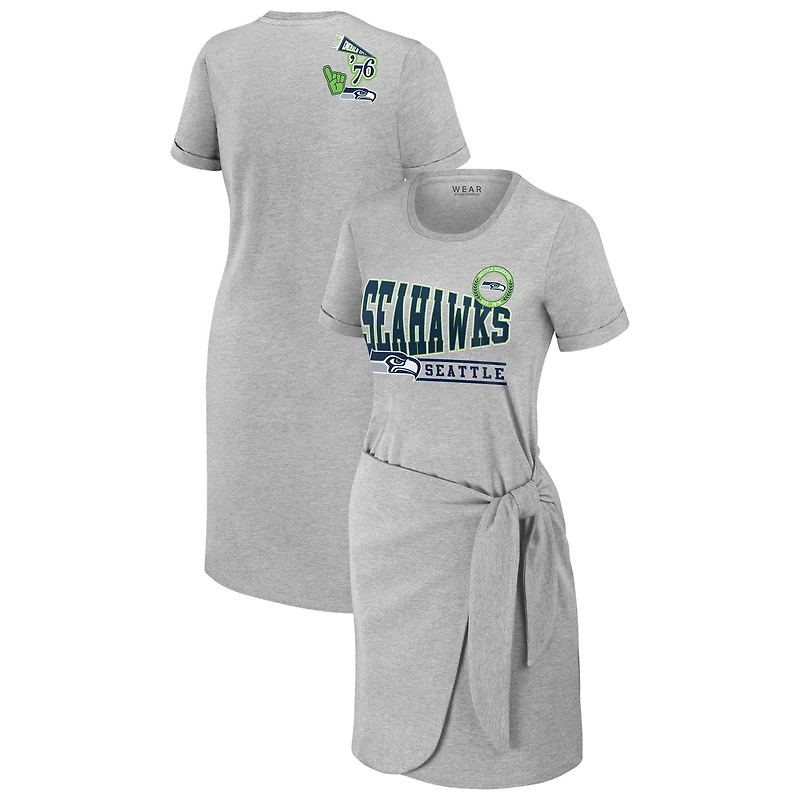 Women's WEAR by Erin Andrews Heather Gray Seattle Seahawks Knotted T-Shirt Dress