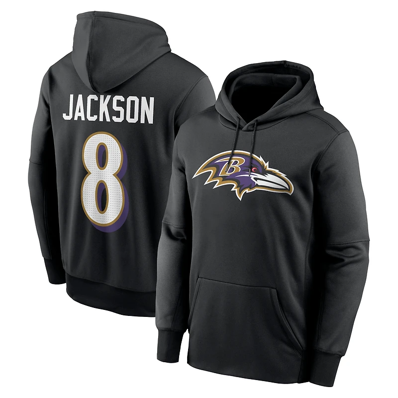 Men's Nike Lamar Jackson Black Baltimore Ravens Player Name & Number Therma Hoodie