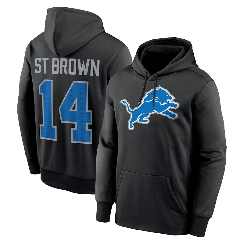 Men's Nike Amon-Ra St. Brown Black Detroit Lions Player Name & Number Therma Hoodie