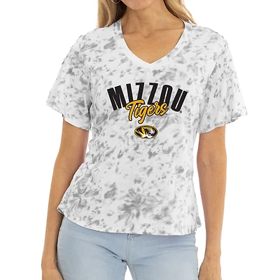Women's White/Gray Missouri Tigers Faye Tie-Dye V-Neck T-Shirt