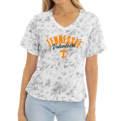Women's White/Gray Tennessee Volunteers Faye Tie-Dye V-Neck T-Shirt