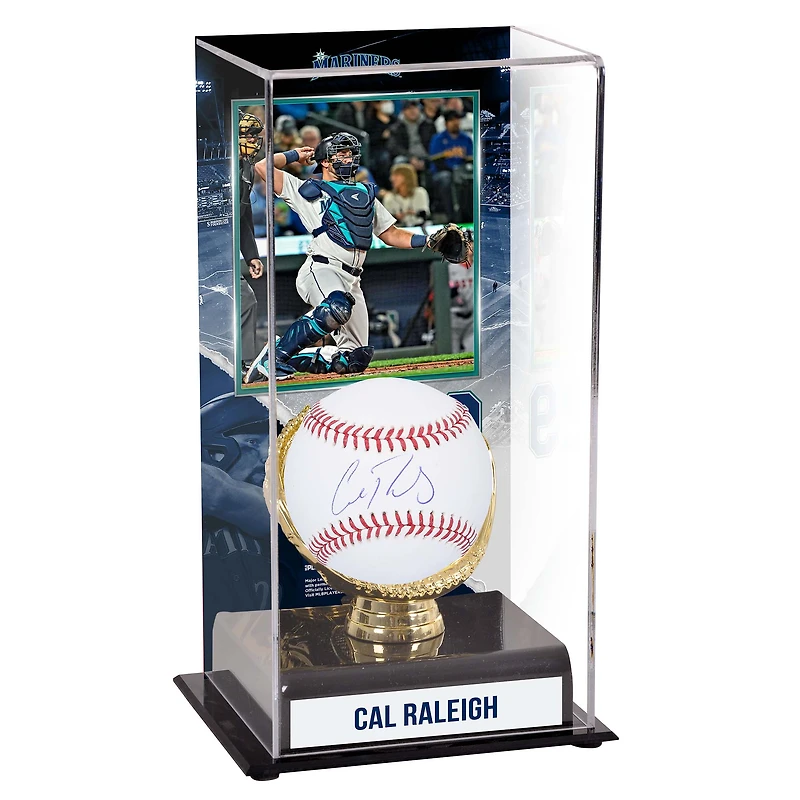 Cal Raleigh Seattle Mariners Autographed Baseball and Sublimated Gold Glove Display Case with Image