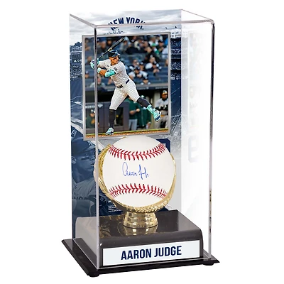 Aaron Judge New York Yankees Autographed Baseball and Sublimated Gold Glove Display Case with Image