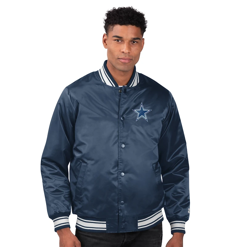 Men's Starter Navy Dallas Cowboys Printed Team Logo Satin Varsity Full-Snap Jacket