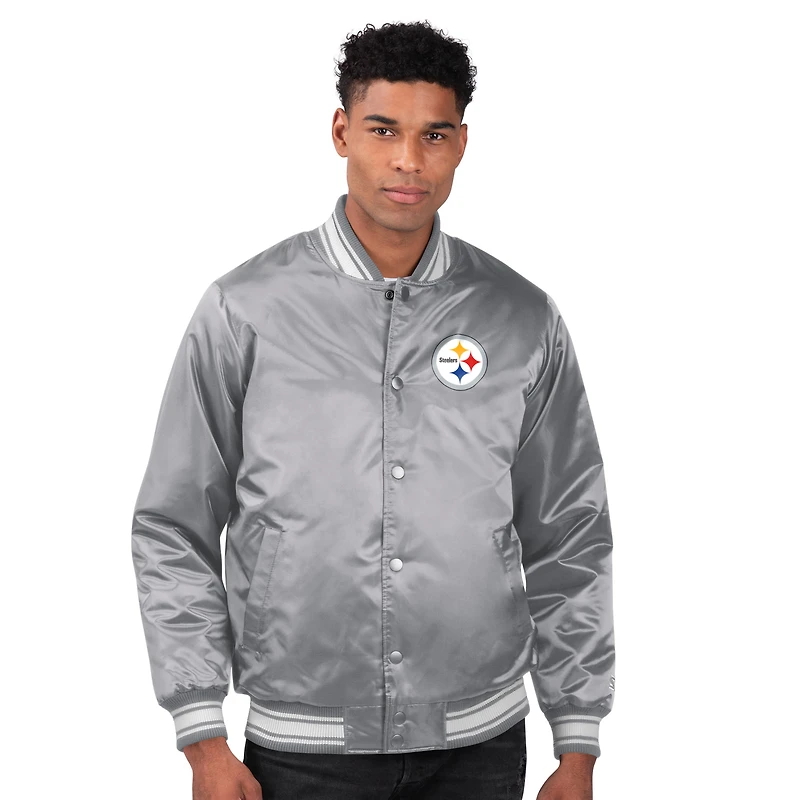 Men's Starter  Gray Pittsburgh Steelers Printed Team Logo Satin Varsity Full-Snap Jacket