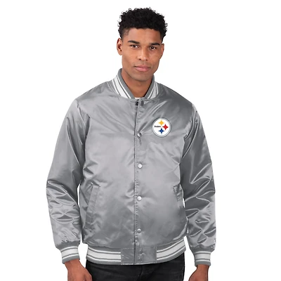 Men's Starter  Gray Pittsburgh Steelers Printed Team Logo Satin Varsity Full-Snap Jacket