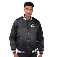 Men's Starter  Black Green Bay Packers Printed Team Logo Satin Varsity Full-Snap Jacket