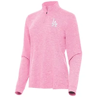 Women's Antigua Pink Los Angeles Dodgers Mentor Lightweight Mock Neck Quarter-Zip Top