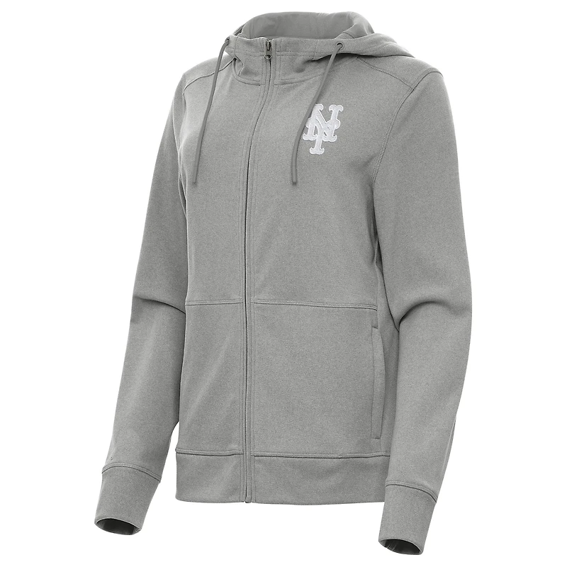 Women's Antigua Heather Gray New York Mets Seeker Full-Zip Hoodie Jacket