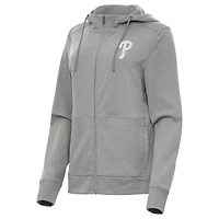 Women's Antigua Heather Gray Philadelphia Phillies Seeker Full-Zip Hoodie Jacket