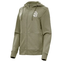 Women's Antigua Olive San Diego Padres Seeker Full-Zip Hoodie Jacket