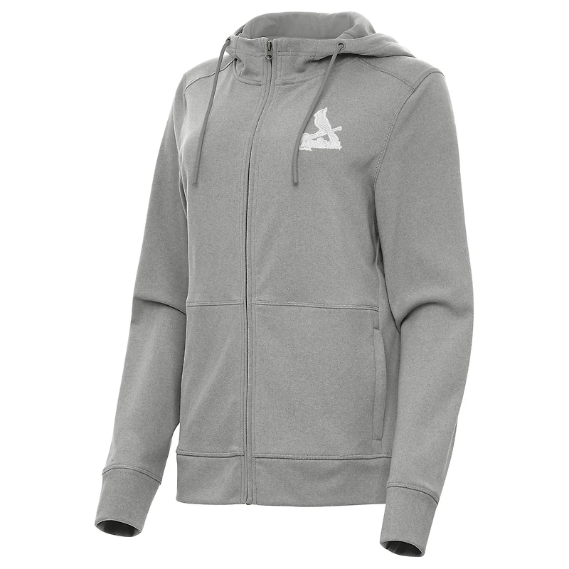 Women's Antigua Heather Gray St. Louis Cardinals Seeker Full-Zip Hoodie Jacket