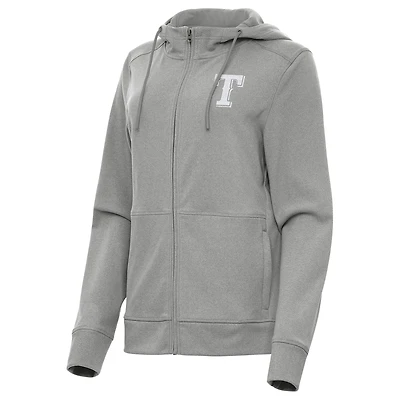 Women's Antigua Heather Gray Texas Rangers Seeker Full-Zip Hoodie Jacket