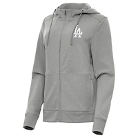 Women's Antigua Heather Gray Los Angeles Dodgers Seeker Full-Zip Hoodie Jacket