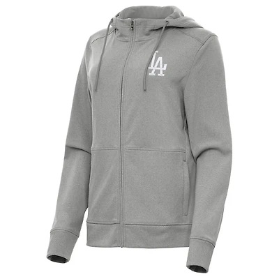 Women's Antigua Heather Gray Los Angeles Dodgers Seeker Full-Zip Hoodie Jacket