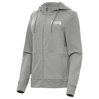 Women's Antigua Heather Gray Atlanta Braves Seeker Full-Zip Hoodie Jacket