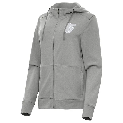 Women's Antigua Heather Gray Baltimore Orioles Seeker Full-Zip Hoodie Jacket