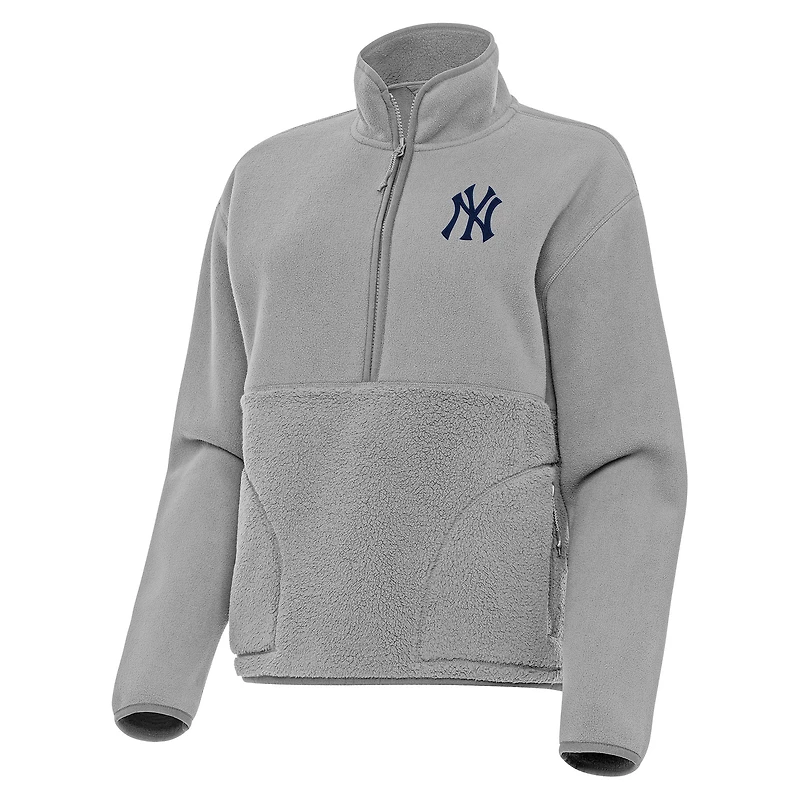 Women's Antigua Gray New York Yankees Figure Half-Zip Sweatshirt