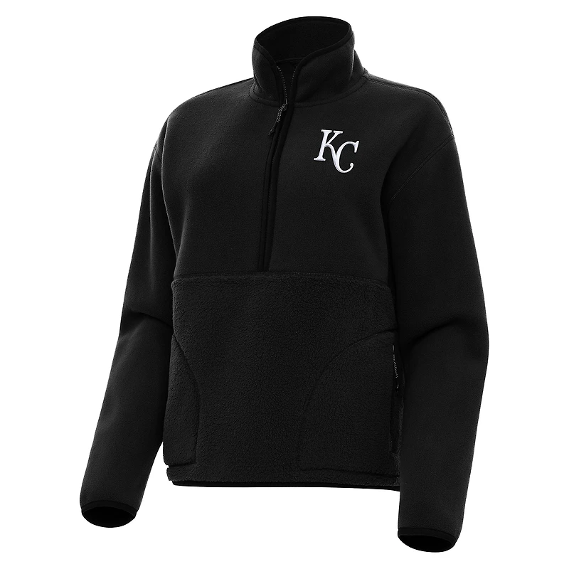 Women's Antigua Black Kansas City Royals Figure Half-Zip Sweatshirt