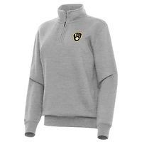 Women's Antigua Heather Gray Milwaukee Brewers Victory Quarter-Zip Sweatshirt