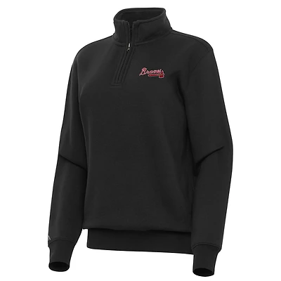 Women's Antigua Black Atlanta Braves Victory Quarter-Zip Sweatshirt