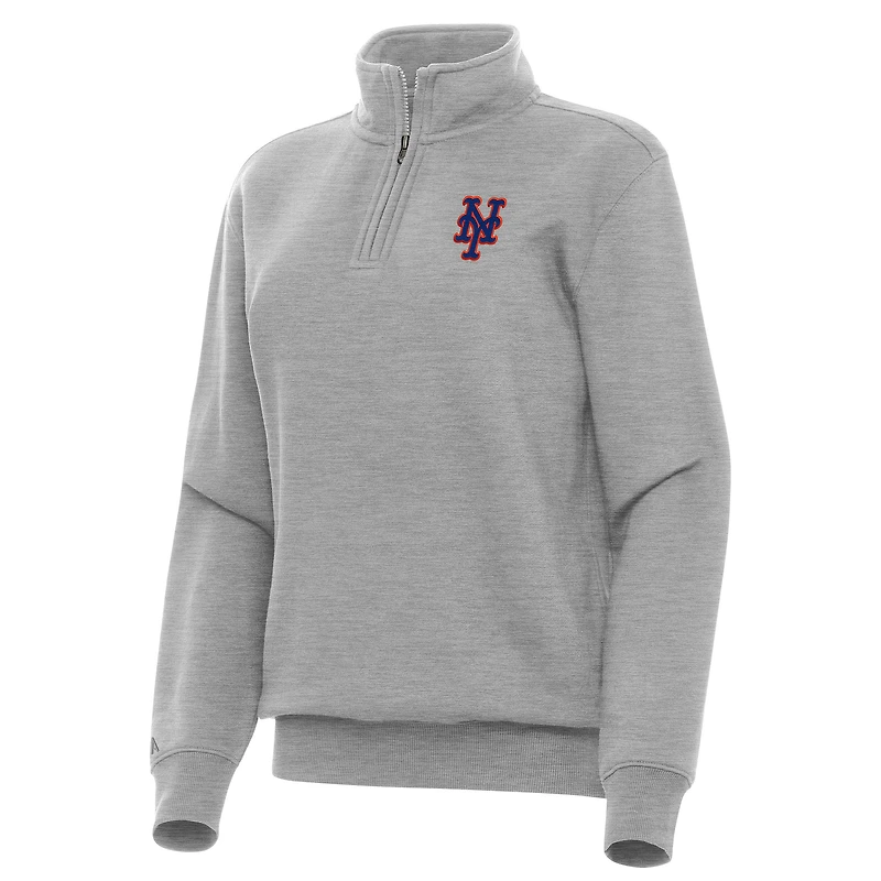 Women's Antigua Heather Gray New York Mets Victory Quarter-Zip Sweatshirt