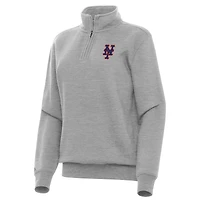 Women's Antigua Heather Gray New York Mets Victory Quarter-Zip Sweatshirt