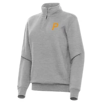 Women's Antigua Heather Gray Pittsburgh Pirates Victory Quarter-Zip Sweatshirt