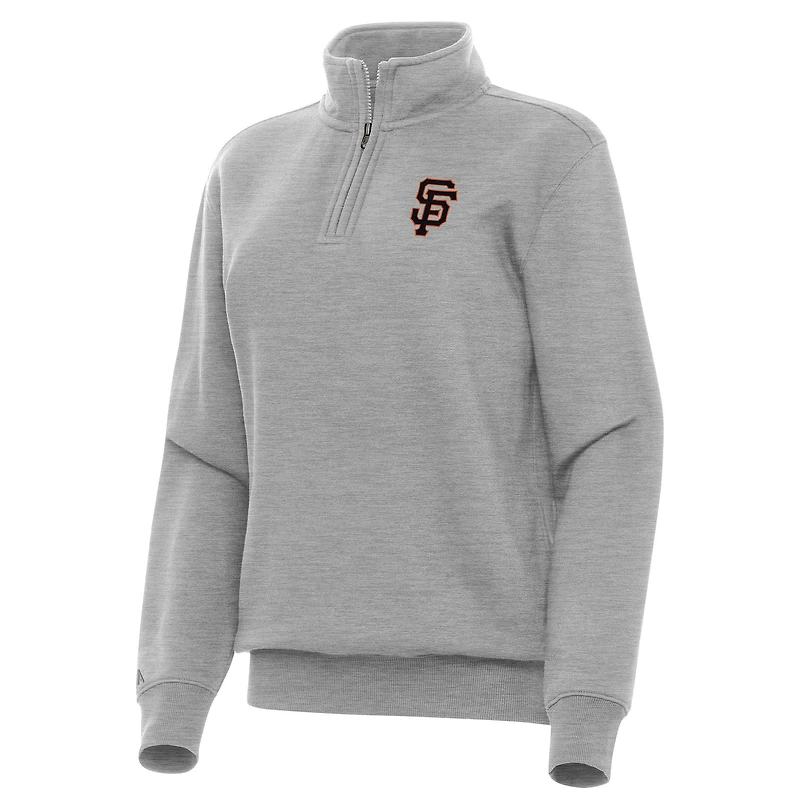 Women's Antigua Heather Gray San Francisco Giants Victory Quarter-Zip Sweatshirt