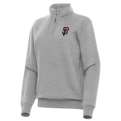 Women's Antigua Heather Gray San Francisco Giants Victory Quarter-Zip Sweatshirt