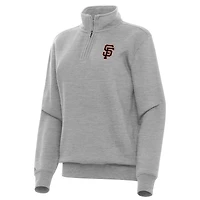 Women's Antigua Heather Gray San Francisco Giants Victory Quarter-Zip Sweatshirt